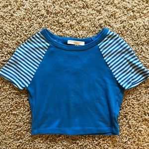 Blue and White Striped Crop Top Urban Outfitters